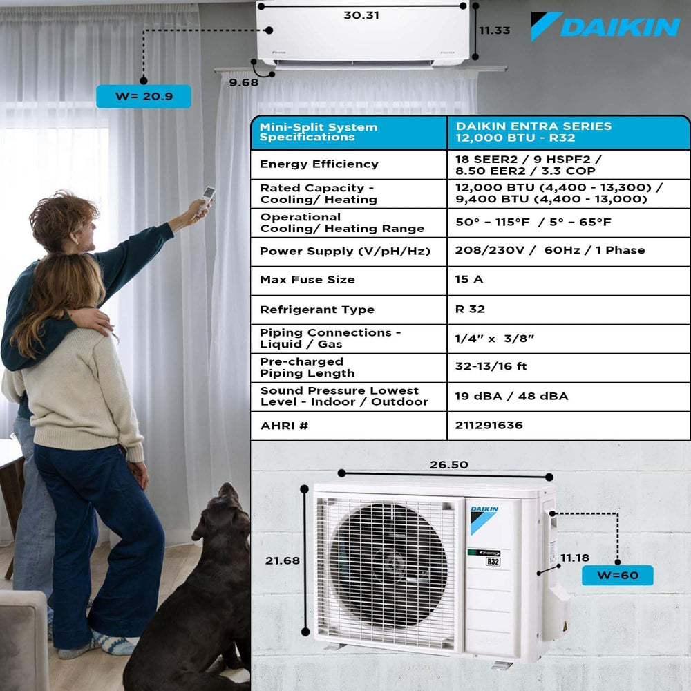Daikin Entra 12,000 BTU R32 Mini Split Heat Pump System