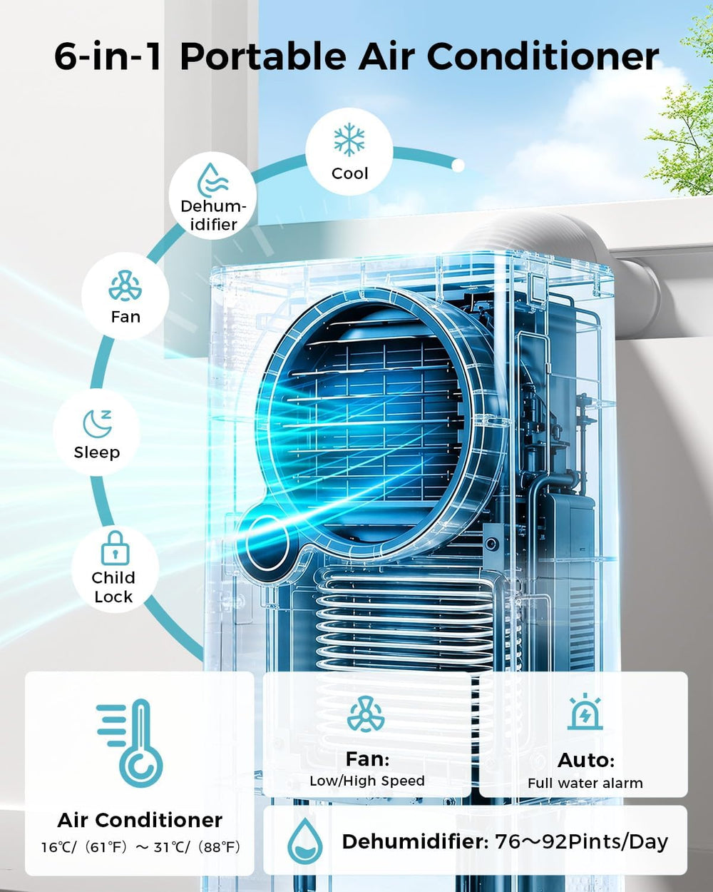 16,000 BTU Smart Portable Air Conditioner with WiFi
